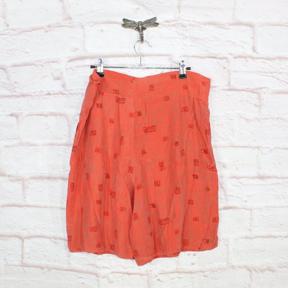 Out Of The Blue Orange Printed Silk High Waist Flowy Shorts Size Small - Picture 7 of 8